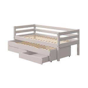 Szara dziecięce łóżko z drewna sosnowego z dodatkowym wysuwanym łóżkiem i szufladą Flexa Classic