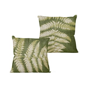 Zielona poduszka z motywem liści Linen Couture Leaves, 45x45 cm