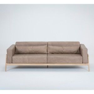 Jasnobrązowa sofa 4-osobowa z konstrukcją z litego drewna dębowego Gazzda Fawn
