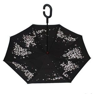 Czarny parasol s růžovo-bílými detaily Cherry Blossom, ⌀ 105 cm