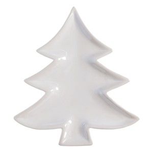 Biały talerz ceramiczny Ewax Christmas Tree, dł. 19,5 cm