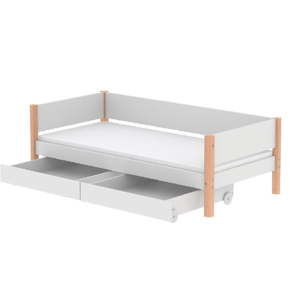 Białe łóżko dziecięce z naturalnymi nogami i z 2 szufladami Flexa White Single, 90x200 cm