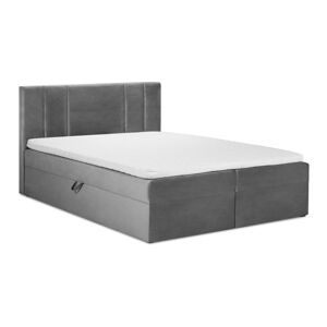Jasnoszare aksamitne łóżko dwuosobowe Mazzini Beds Afra, 160x200 cm