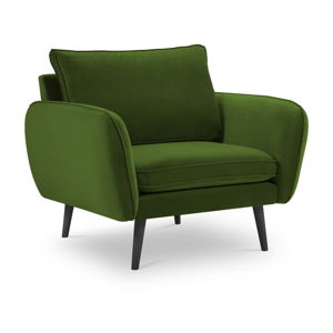 Zielony aksamitny fotel z czarnymi nogami Kooko Home Lento