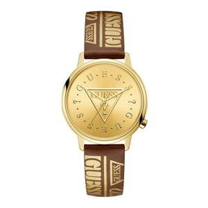 Damski zegarek z brązowym paskiem ze skóry naturalnej Guess V1008M2
