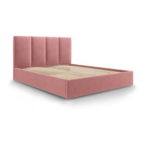 Różowe aksamitne łóżko dwuosobowe Mazzini Beds Juniper, 160x200 cm