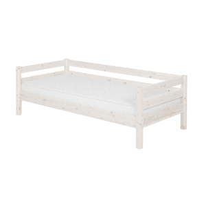 Białe łóżko dziecięce z drewna sosnowego z boczną barierką Flexa Classic, 90x200 cm