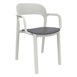 Zestaw 4 białych krzeseł ogrodowych z szarym siedziskiem i podłokietnikami Resol Ona