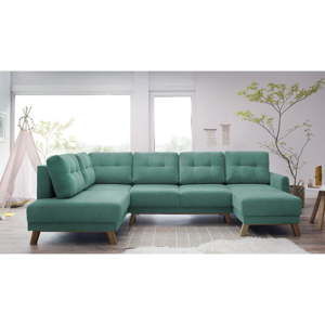 Turkusowa sofa rozkładana w kształcie U Bobochic Paris Balio, prawostronna
