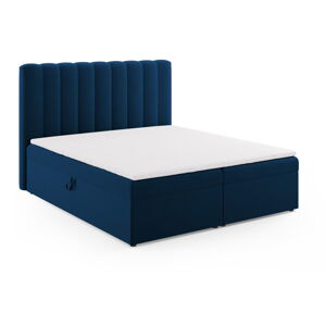 Ciemnoniebieske łóżko boxspring ze schowkiem 180x200 cm Gina – Milo Casa