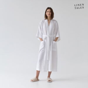 Biały lniany szlafrok w rozmiarze L/XL Summer – Linen Tales
