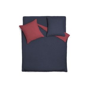 Niebiesko-czerwona dwustronna lniana narzuta na łóżko Maison Carezza Lily, 200x200 cm