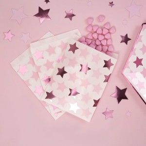 Zestaw 25 papierowych torebek na słodkości Neviti Little Star Pink