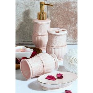 Komplet różowych dodatków łazienkowych Orient