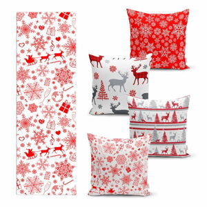 Zestaw 4 świątecznych poszewek na poduszki i bieżnika Minimalist Cushion Covers Red Snowflake