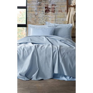 Zestaw narzuty na łóżko, prześcieradła i 2 poszewek na poduszki EnLora Home Deportes Light Blue, 200x235 cm