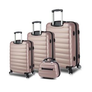 Zestaw 3 różowych walizek na kółkach z USB i kuferka podróżnego My Valice RESSO Travel Set
