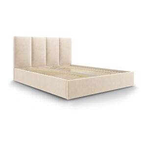 Beżowe aksamitne łóżko dwuosobowe Mazzini Beds Juniper, 160x200 cm