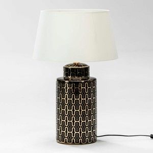 Czarno-złota lampa stołowa z ceramiki bez abażuru Thai Natura Silvia