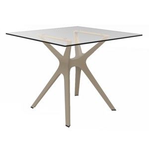 Stół z brązowymi nogami i szklanym blatem odpowiedni na zewnątrz Resol Vela, 90x90 cm