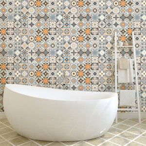Zestaw 60 naklejek ściennych Ambiance Wall Decal Cement Tiles Azulejos Vincinda, 10x10 cm