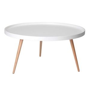 Biały stolik z nogami z drewna bukowego Furnhouse Opus, Ø 90 cm