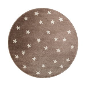 Brązowy okrągły dywan z motywem gwiazdek KICOTI Beige, ø 100 cm