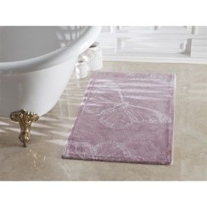 Fioletowy dywanik łaziekowy ze 100% bawełny Madame Coco Butterfly, 60x100 cm