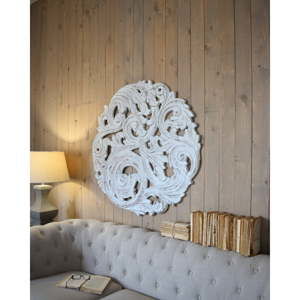 Biała dekoracja ścienna z drewna mango Orchidea Milano Rosone Antique, ø 100 cm