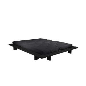 Łóżko dwuosobowe z drewna sosnowego z materacem Karup Design Japan Comfort Mat Black/Black, 160x200 cm