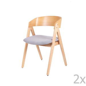 Zestaw 2 krzeseł do jadalni z drewna kauczukowca z szarym siedziskiem sømcasa Rina