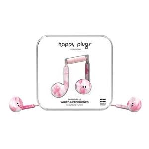 Różowe słuchawki bezprzewodowe s potiskem Happy Plugs Earbud