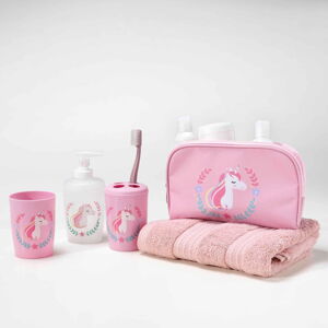 Różowy plastikowy zestaw akcesoriów łazienkowych Zoelie – douceur d'intérieur