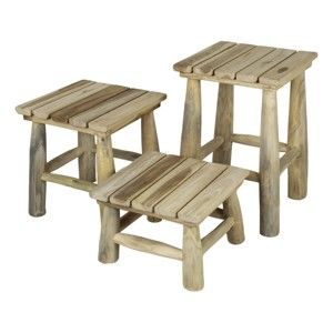 Zestaw 3 stołków z drewna tekowego HSM collection Squares