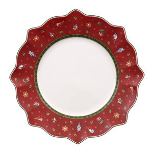 Czerwony porcelanowy talerz z motywem świątecznym Villeroy & Boch, ø 28 cm