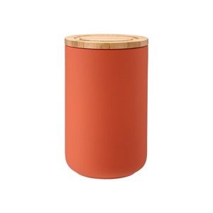 Pomarańczowy ceramiczny pojemnik z bambusową pokrywką Ladelle Stak, wysokość 17 cm