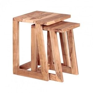 Zestaw 2 stolików z litego drewna akacji Skyport Luana