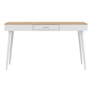 Białe biurko z blatem w dekorze dębu 134x59 cm – TemaHome