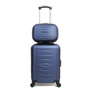 Komplet niebieskiej walizki na kółkach i kuferka na kosmetyki Infinitif Oviedo