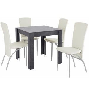 Komplet stołu i 4 białych krzeseł Støraa Lori Nevada Duro Slate White