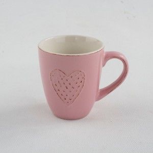 Różowy kubek ceramiczny Dakls Dots Heart, 300 ml