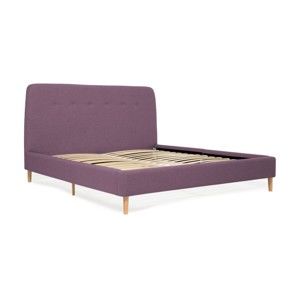Fioletowe łóżko 2-osobowe z drewnianymi nogami Vivonita Mae Queen Size, 160x200 cm
