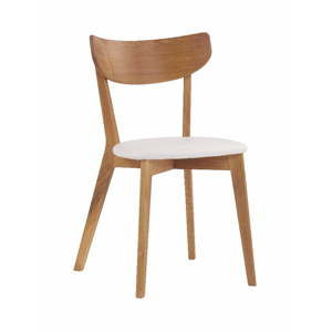 Brązowe dębowe krzesło do jadalni z białym siedziskiem Rowico Ami