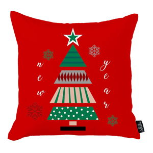 Czerwona poszewka na poduszkę ze świątecznym motywem Apolena Honey Christmas New Year Tree, 45x45 cm