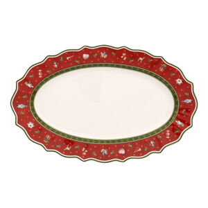 Czerwony porcelanowy półmisek z motywem świątecznym Villeroy & Boch, 38x23,5 cm