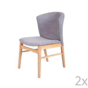Zestaw 2 szarych krzeseł do jadalni z jasnobrązową konstrukcją z drewna kauczukowca sømcasa Mara