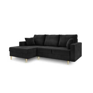 Czarna 4-osobowa sofa rozkładana Mazzini Sofas Muguet, lewostronna