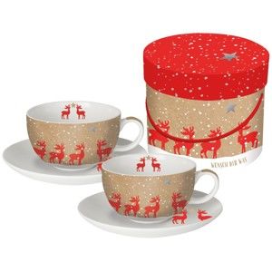 Zestaw 2 filiżanek na cappuccino z porcelany kostnej ze świątecznym motywem w ozdobnym opakowaniu PPD Make a Wish, 200 ml