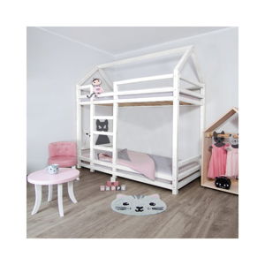 Białe drewniane piętrowe łóżko dziecięce Benlemi Twany, 90x200 cm