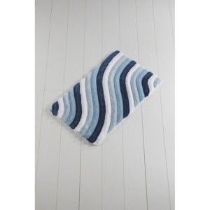 Niebiesko-biały dywanik łazienkowy Waves Trismo, 100x60 cm